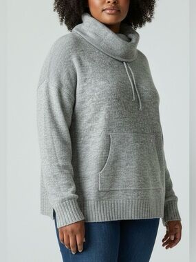 Olivia Sky Light Gray Cowl Neck Sweater Kangaroo Pocket Size 2X